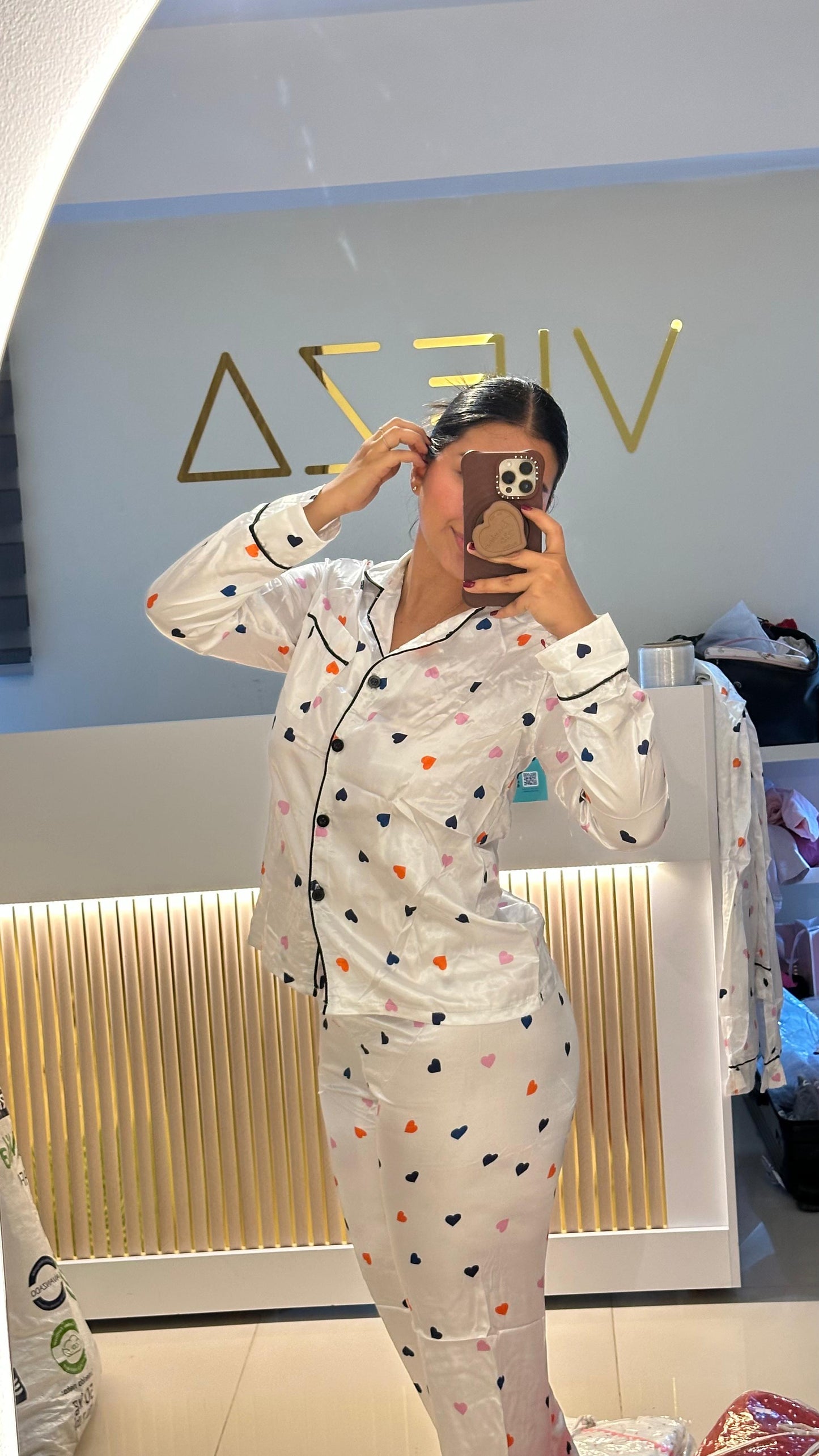 Pijama satin manga larga