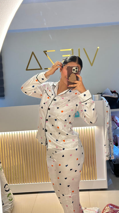 Pijama satin manga larga