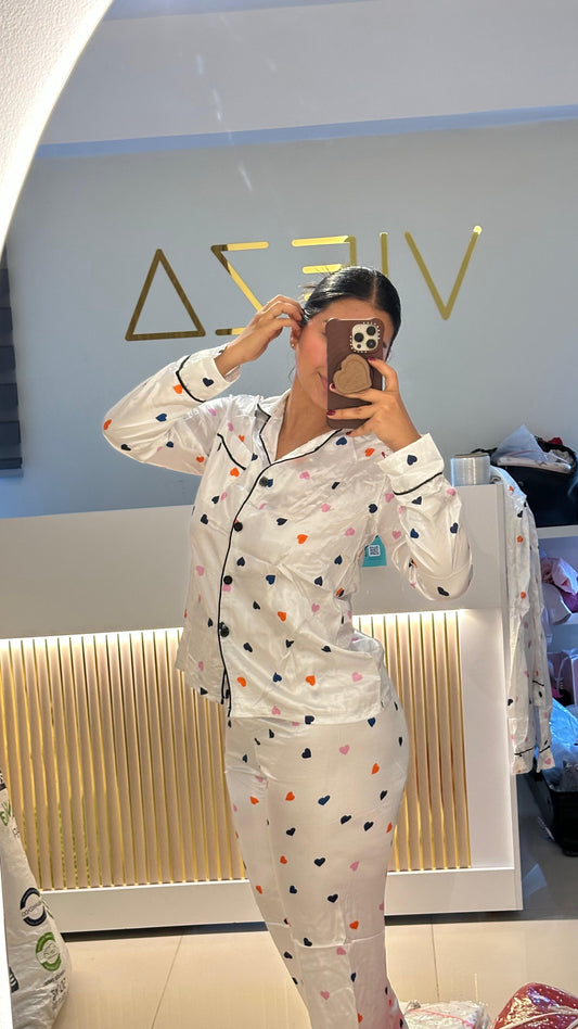 Pijama satin manga larga