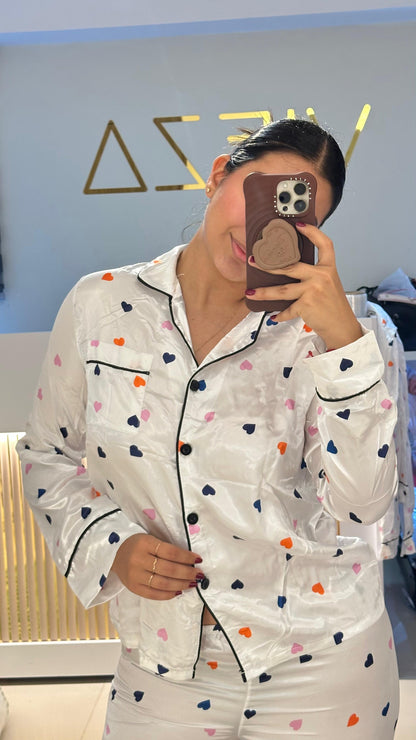 Pijama satin manga larga