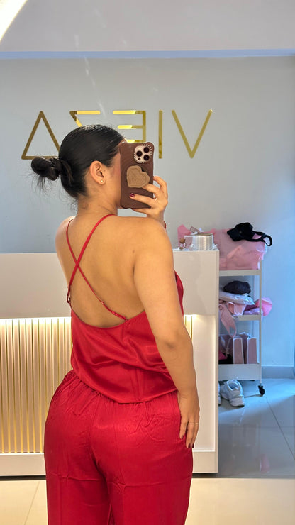 Pijama satin roja